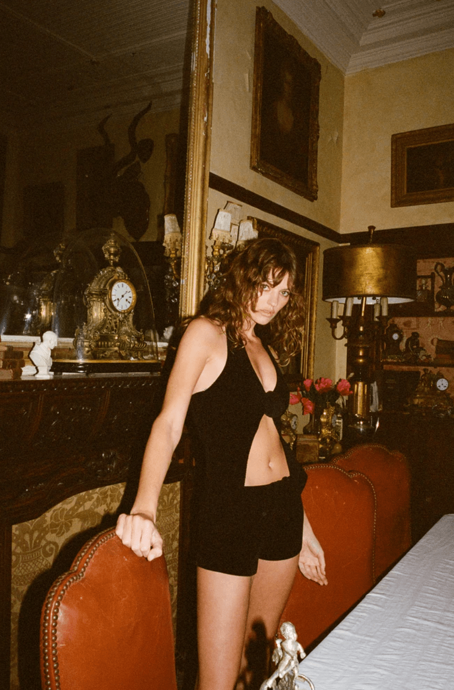 With Jean - Rose Top in Black - Rent Club