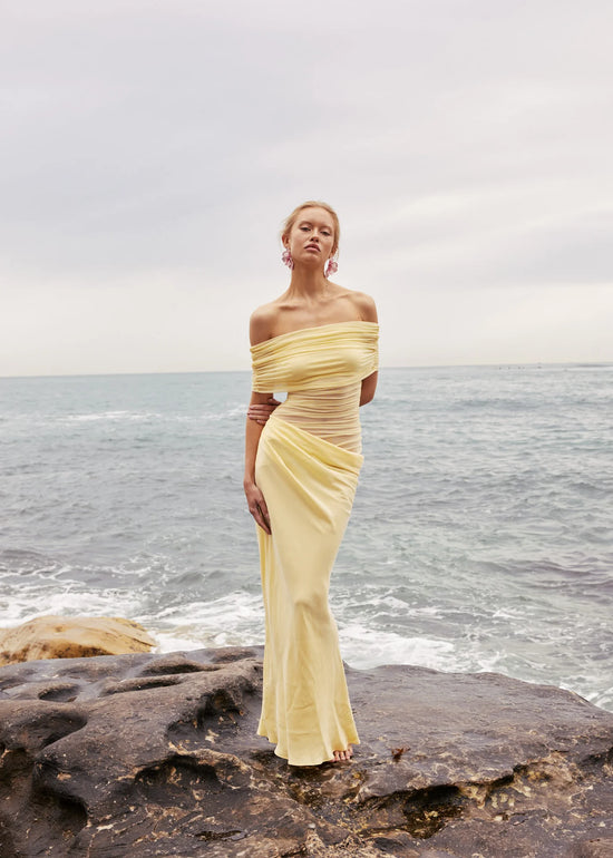 Benni - Nico Off Shoulder Maxi Dress in Butter - Rent Club