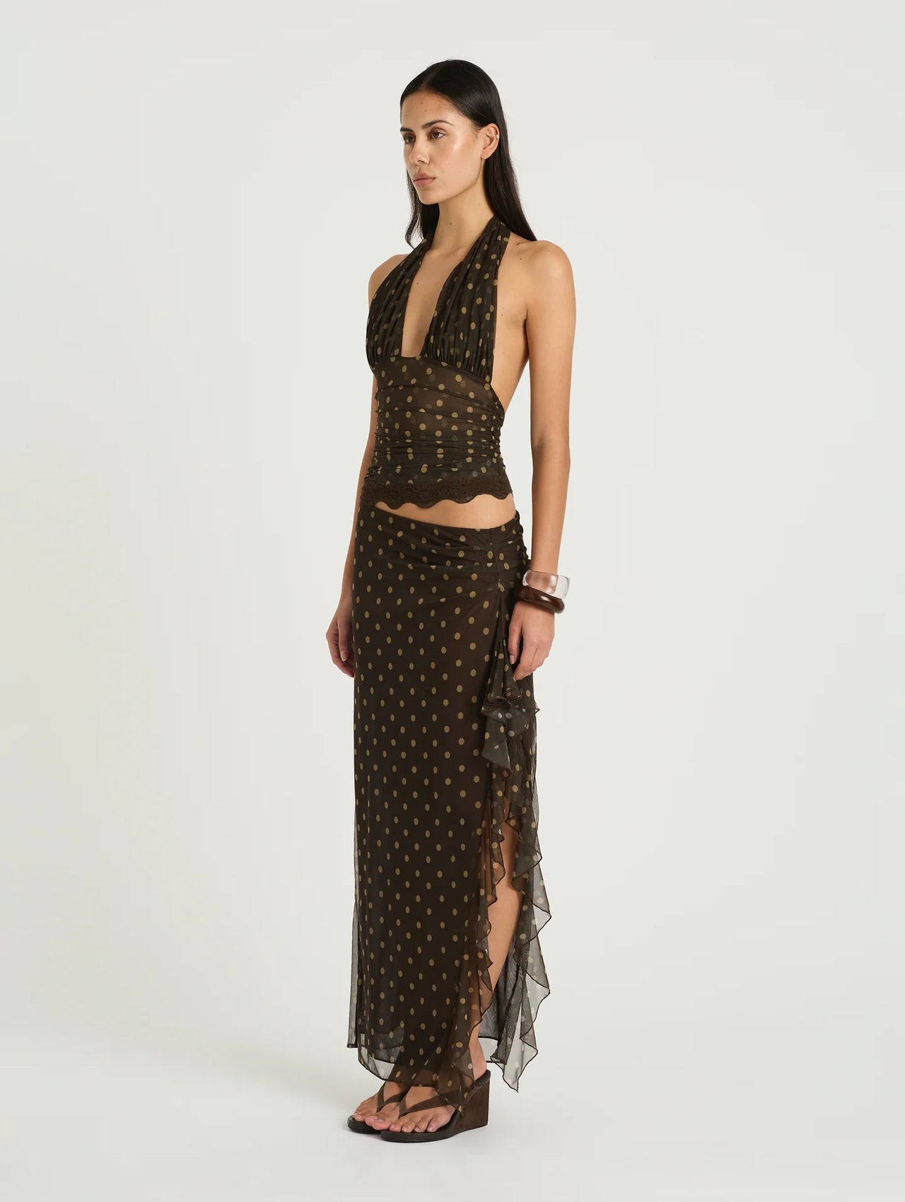 Benni - Penelope Maxi Dress in Espresso Polka Dot
