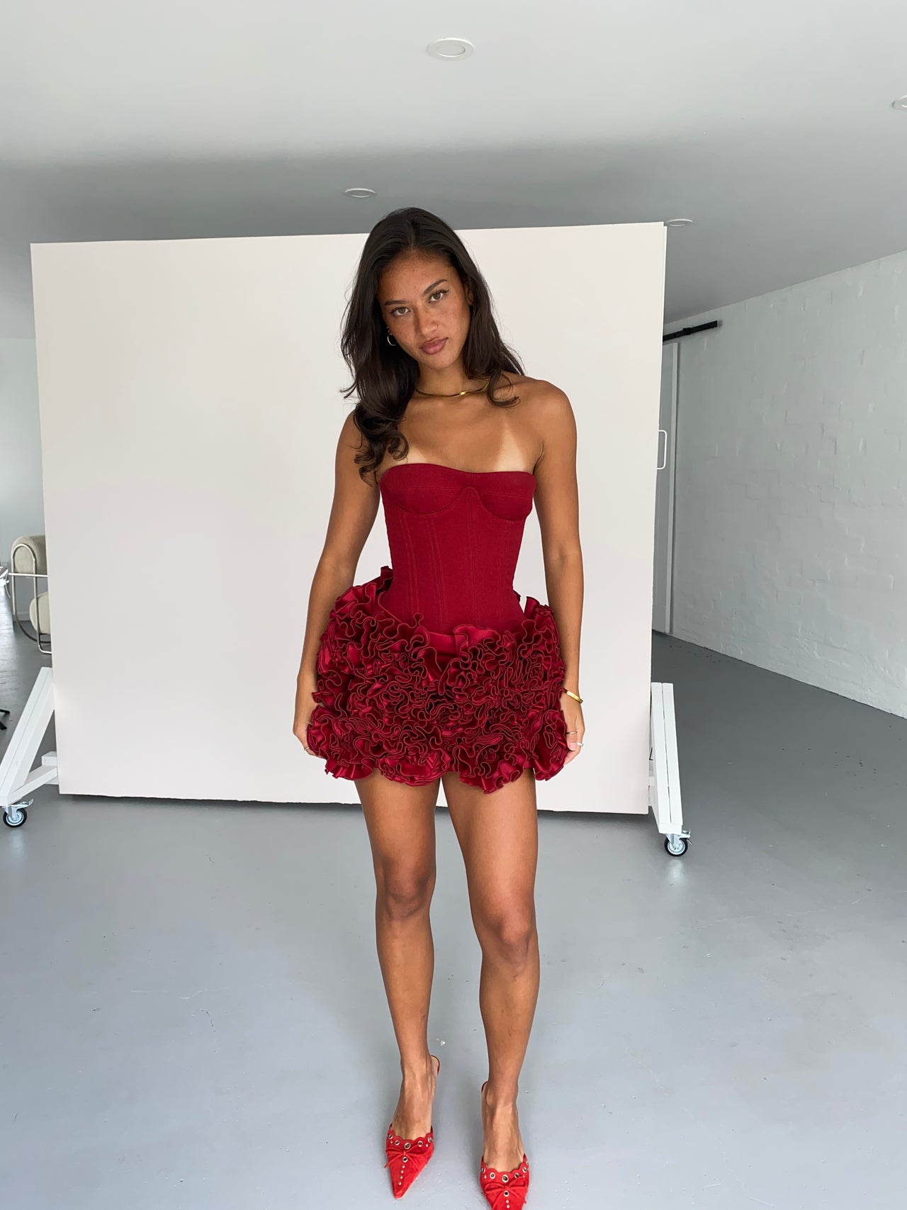 Fanci Club - Paradise Cupped Corset & Hand-Embroidered Rose Mini Skirt