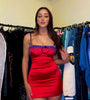 Guizio - Satin Beaded Dress in Cherry Red (resale) - Rent Club