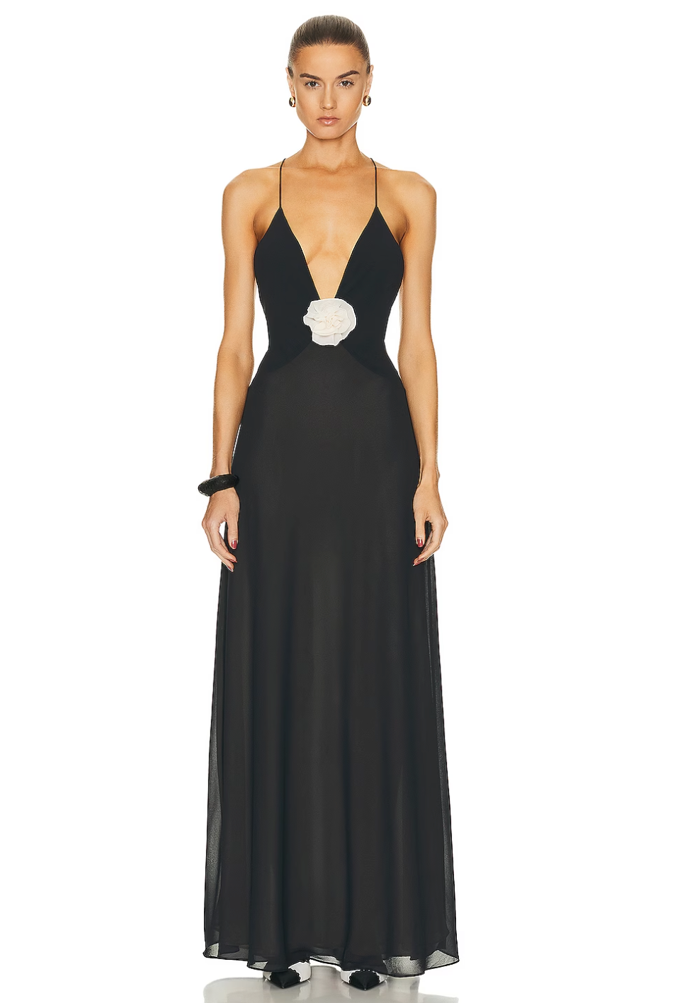 Helsa - Sheer Deep V Long Slip Dress in Black - Rent Club