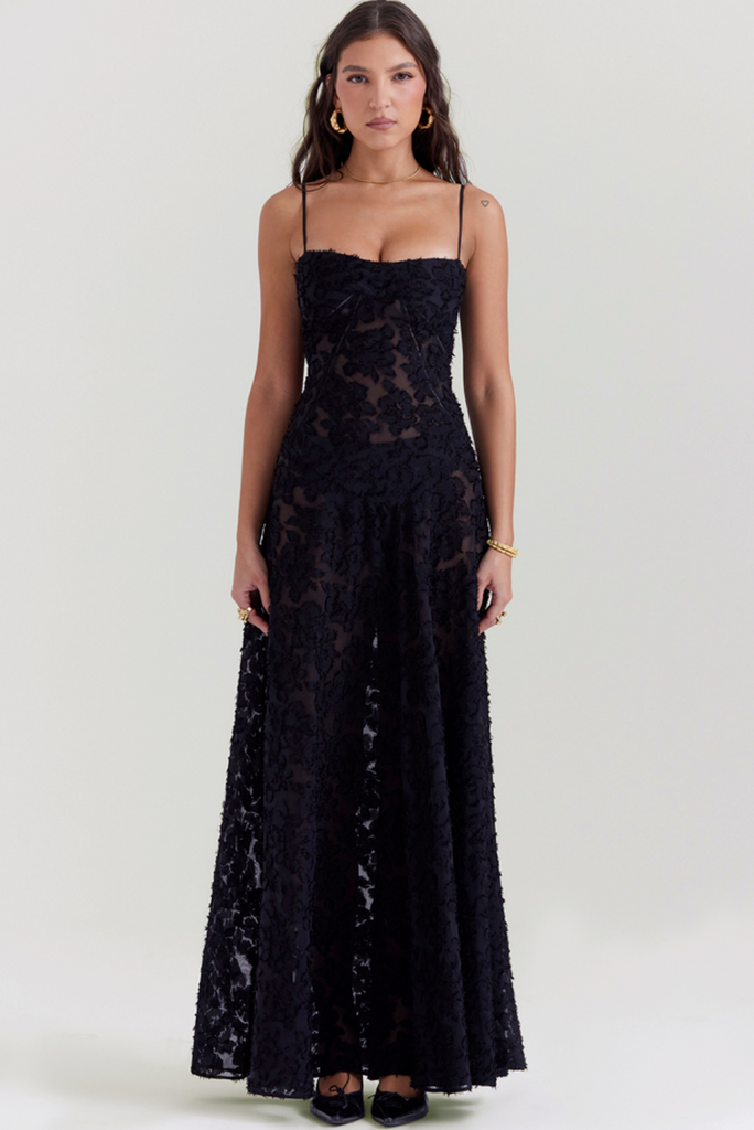 House of CB - Seren Dress in Black Floral Lace