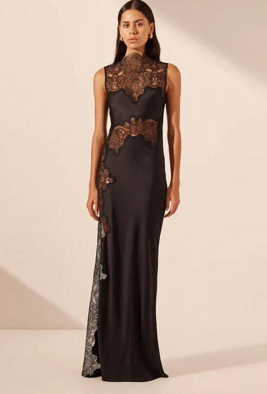 Shona Joy - Jamila Lace High Neck Maxi Dress in Black - Rent Club