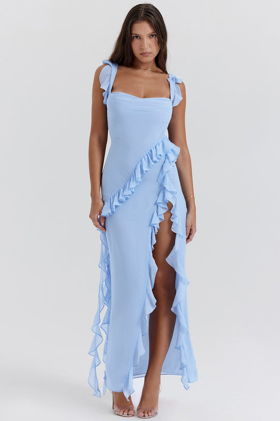 House of CB - Ariela Soft Blue Ruffle Maxi Dress