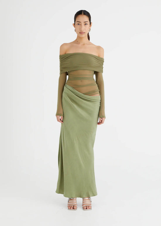 Benni - Yasmin Off-Shoulder Maxi Dress in Pistachio - Rent Club