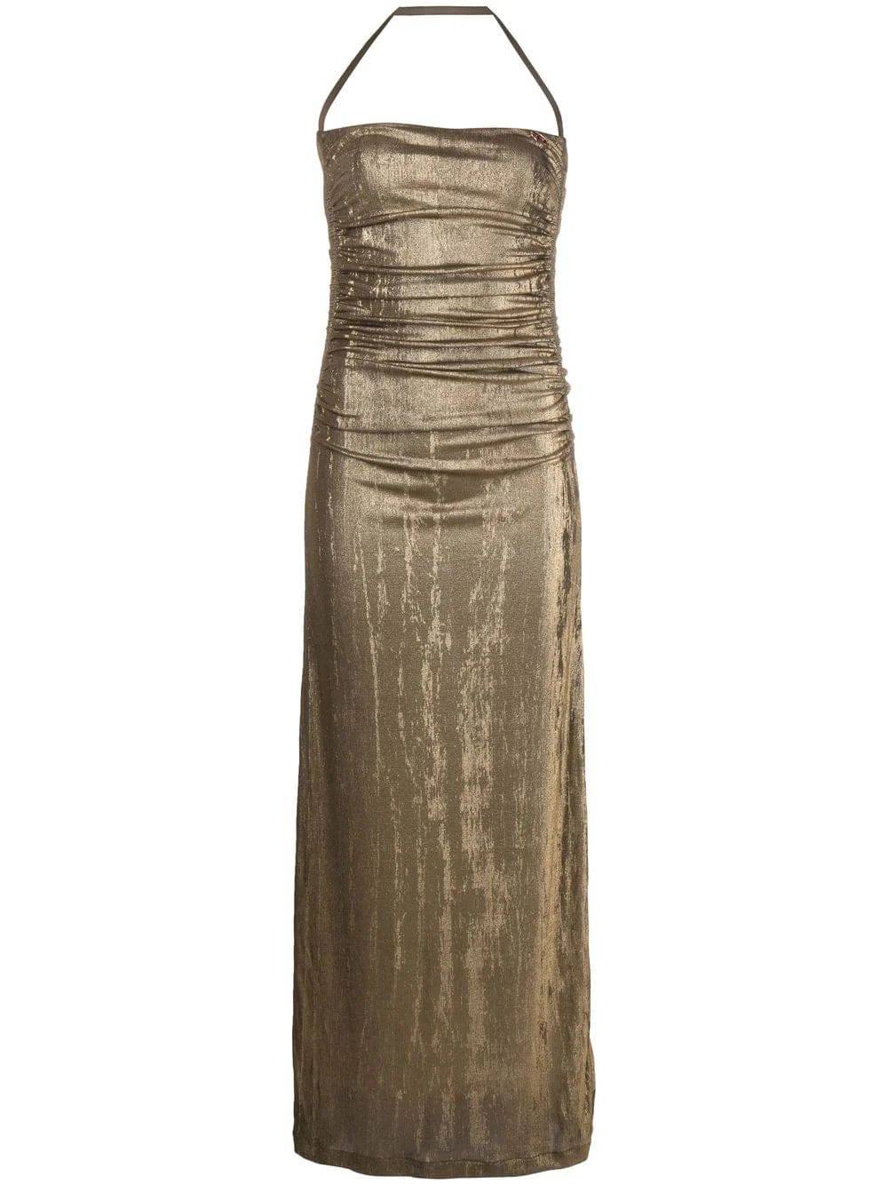 Diesel - Metallic Ruched Halterneck Gown in Gold - Rent Club