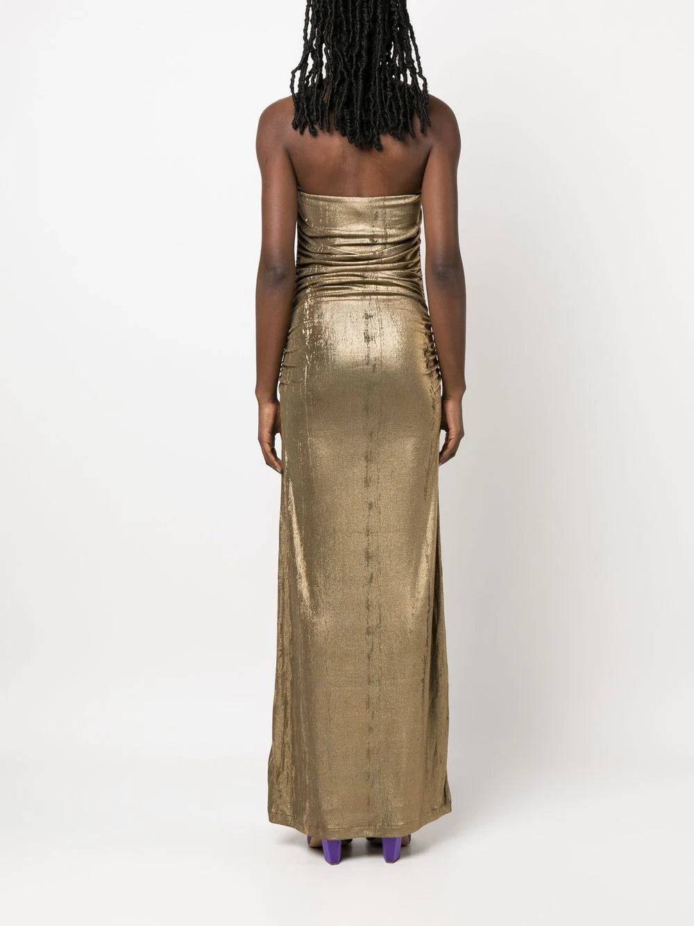 Diesel - Metallic Ruched Halterneck Gown in Gold - Rent Club