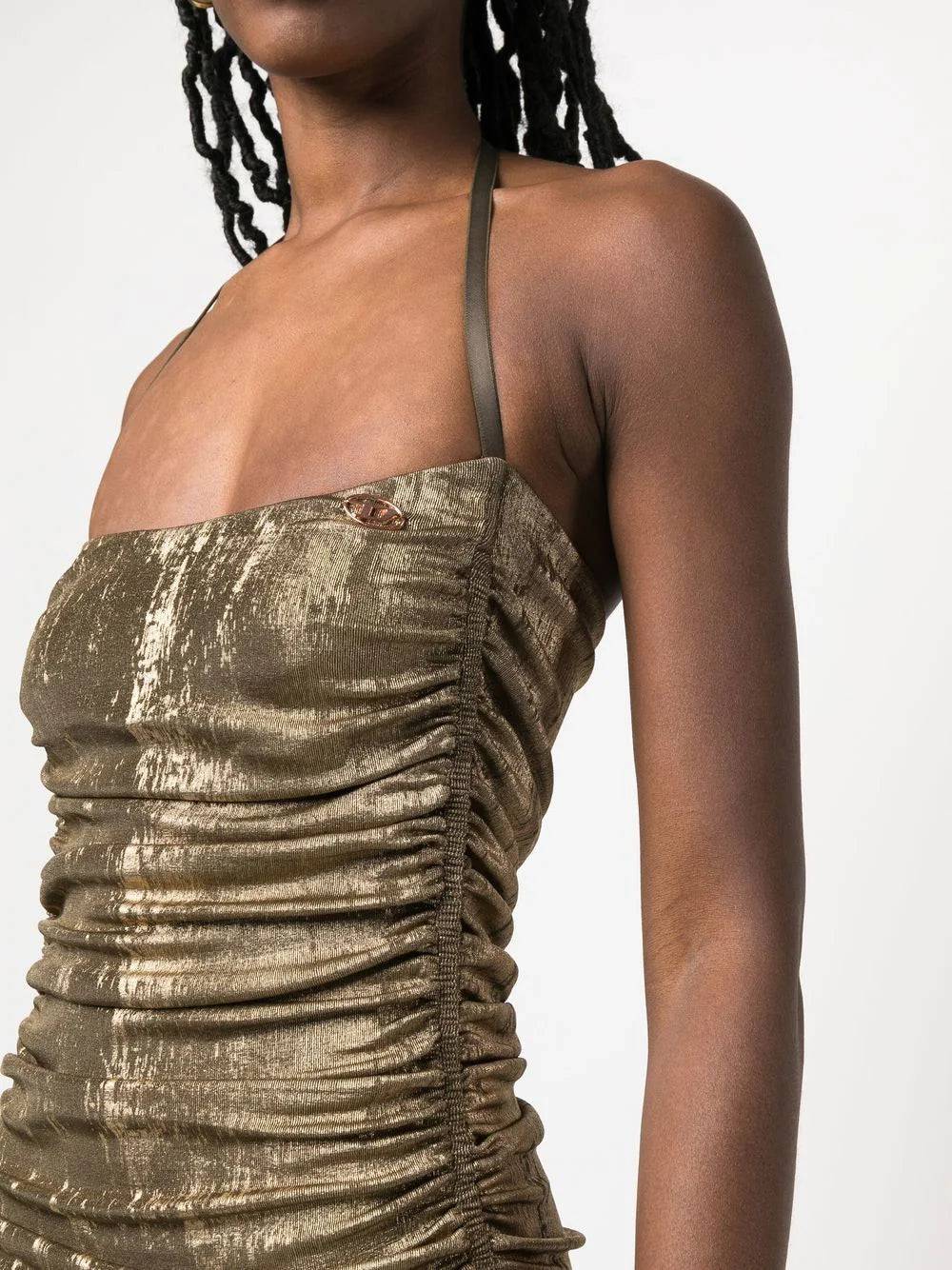 Diesel - Metallic Ruched Halterneck Gown in Gold - Rent Club