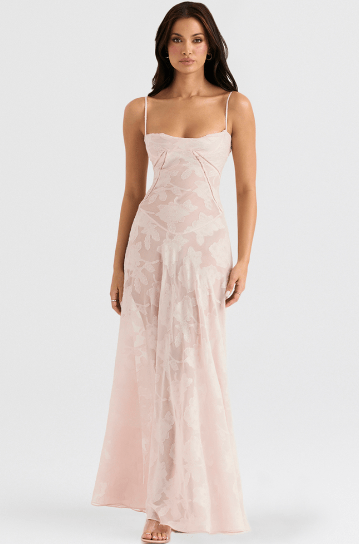 House of CB - Seren Dress in Soft Pink Floral Lace - Rent Club