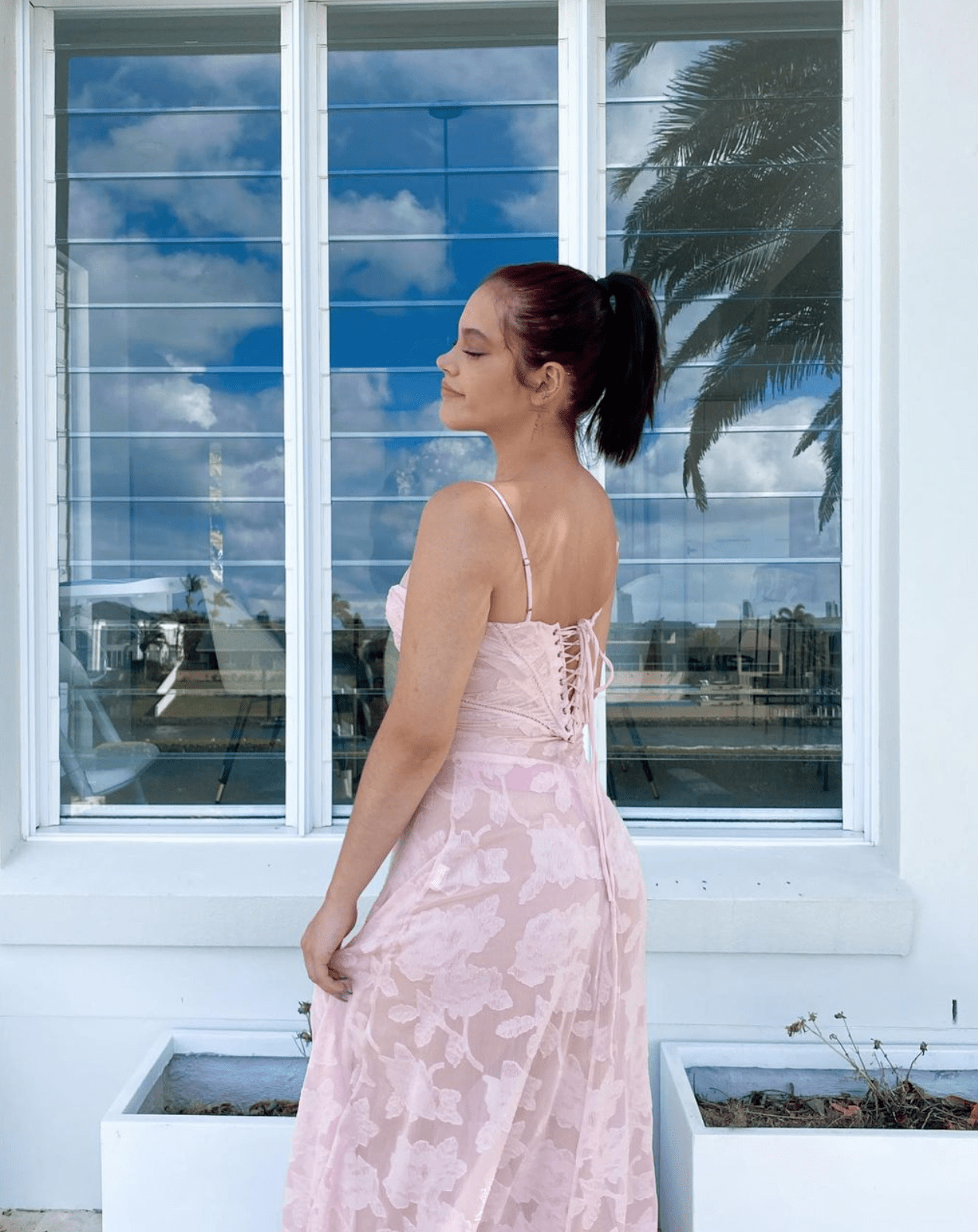 House of CB - Seren Dress in Soft Pink Floral Lace - Rent Club