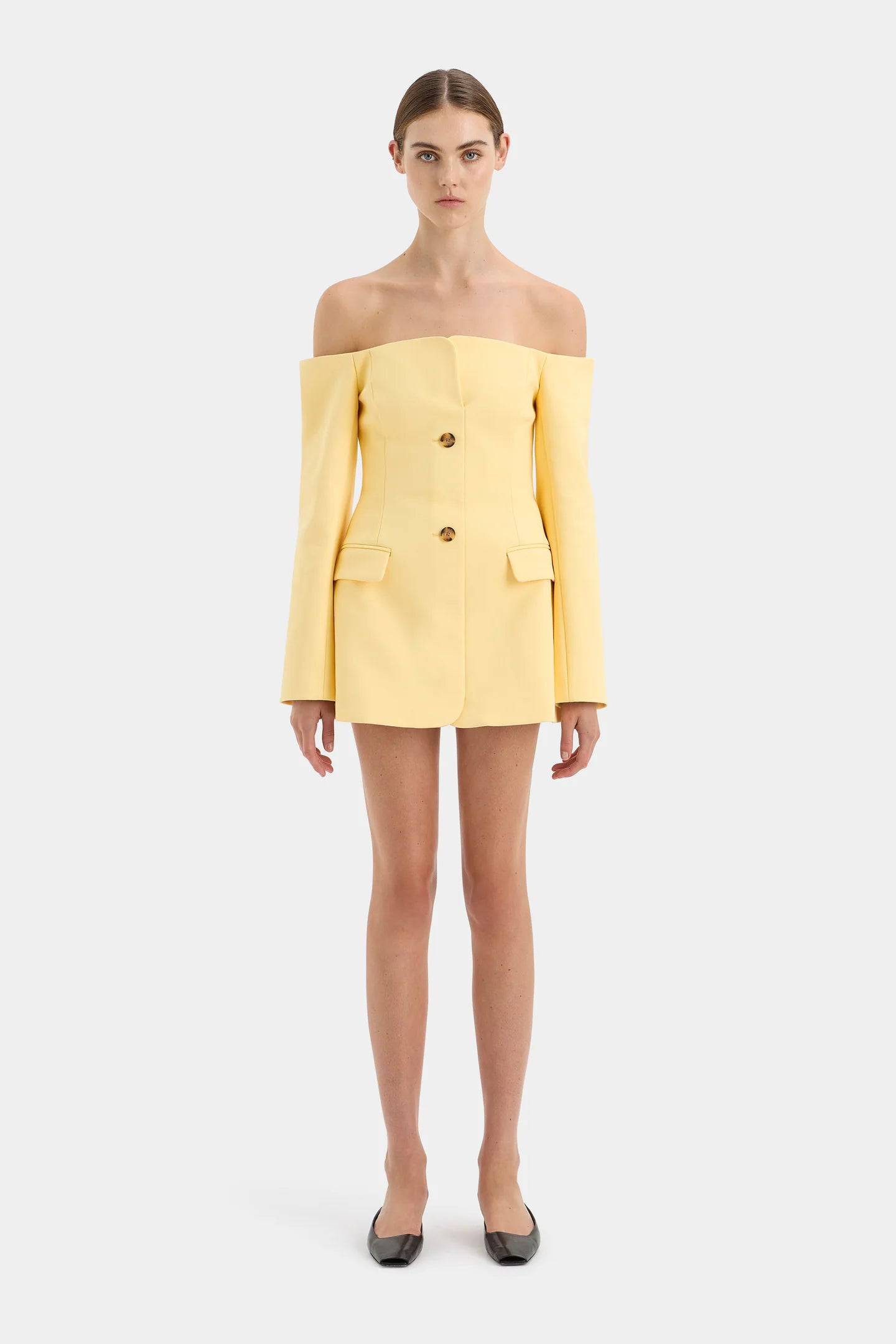 Sir The Label - Sandrine Tailored Mini Dress in Limone - Rent Club