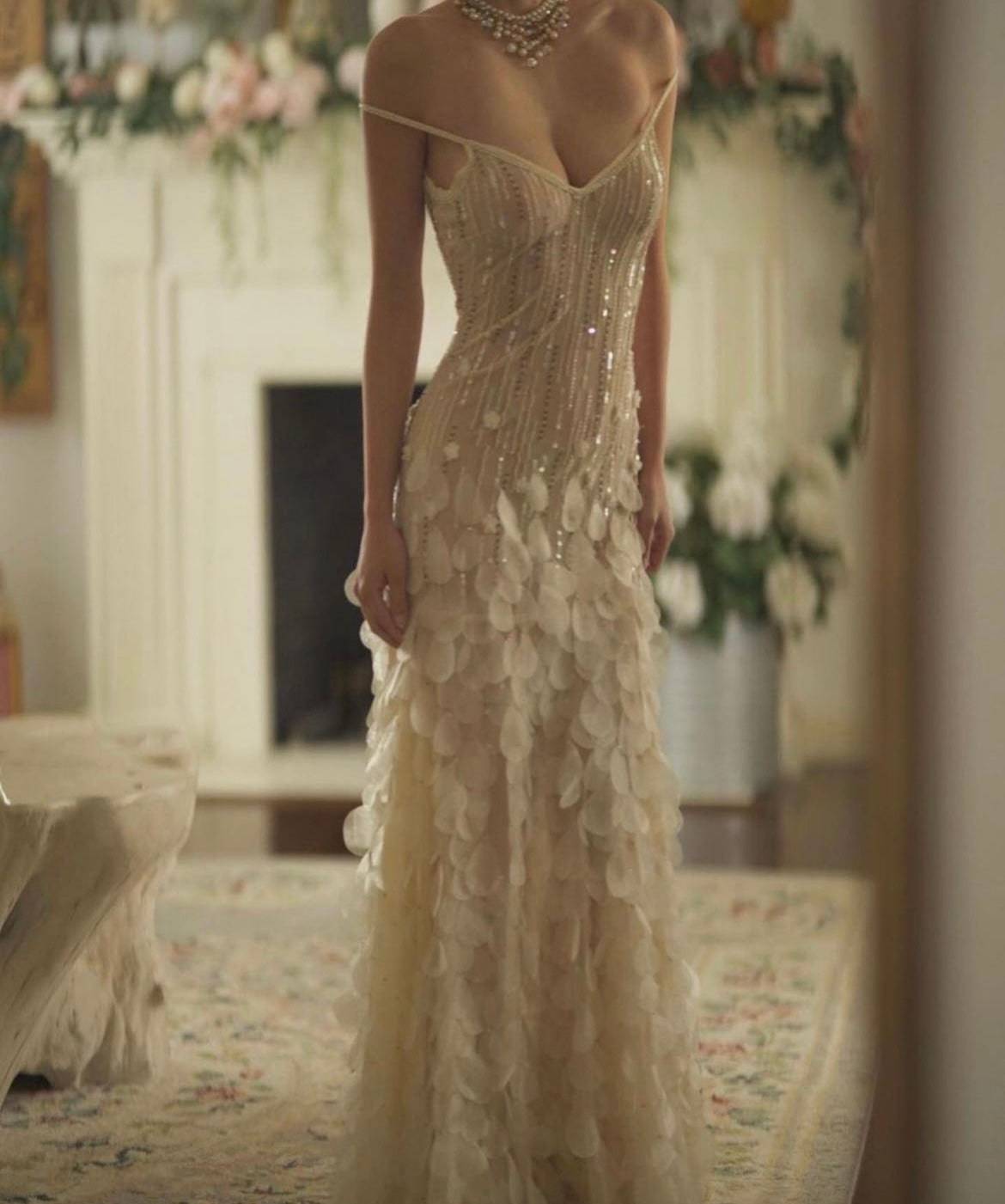 Vintage - Cascading Petal Nude Gown - Rent Club